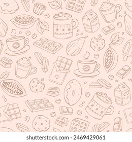 chocolate seamless pattern with hand drawn doodles for textile prints, cards, wallpaper, wrapping paper, scrapbooking, backgrounds, etc. EPS 10