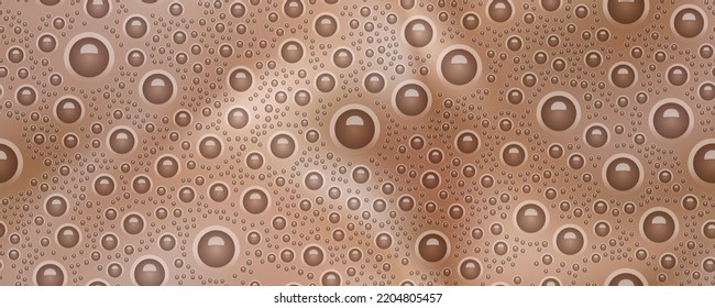 Chocolate seamless pattern with milk shake texture top view. Abstract vector background with bubbles. Cocoa smoothie surface. Latte or coffee beverage. Blended frothy drink. Ice cream cocktail