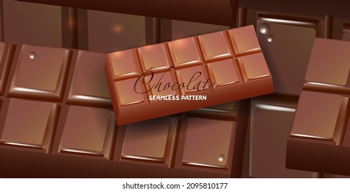 Chocolate seamless pattern. Realistic chocolate bars.