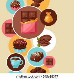 Chocolate seamless pattern with various tasty sweets and candies.