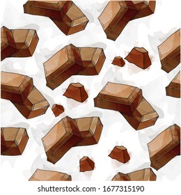Chocolate seamless pattern vector illustration. Chocolate pattern pieces. 3d realistic vector icon.