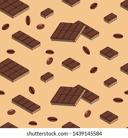 Chocolate seamless vector pattern. Pieces of chocolate vector seamless pattern
