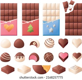 Chocolate set with chocolate bars and candies for celebrations: Christmas, St.Valentine Day, Birthday