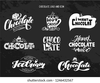 Chocolate set icon. Logotype, shop, label, sticker lettering typography. Set for banner, poster. Vector illustration EPS 10