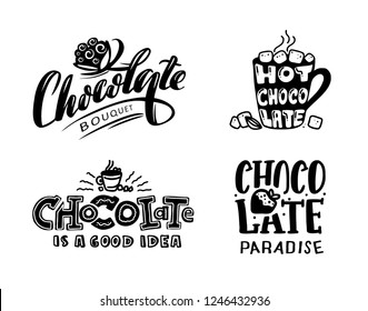 Chocolate set icon. Logotype, shop, label, sticker lettering typography. Set for banner, poster. Vector illustration EPS 10