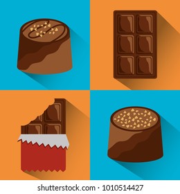 chocolate set icons cocoa food sweet