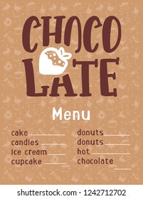 Chocolate set. Logotype, menu, shop window, label, sticker lettering typography. Set for banner, poster. Vector illustration EPS 10