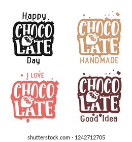 Chocolate set. Logotype, menu, shop window, label, sticker lettering typography. Set for banner, poster. Vector illustration EPS 10