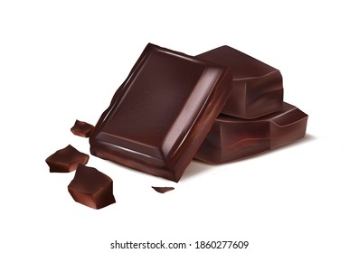 Chocolate set in the middle isolated on white background, Vector realistic in 3d illustration. Food concept.