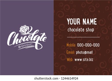 Chocolate set for postcard. Logotype, menu, shop window, label, sticker lettering typography, banner, poster. Vector illustration EPS 10
