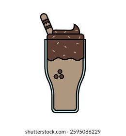 Chocolate shake with whipped cream and straw Illustration