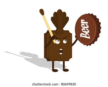 Chocolate shaman with bottle cap. Vector illustration.