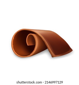 Chocolate Shaving Delicious Dessert Slice Vector. Curl Chocolate Pastry Nutrition, Cocoa Product. Coiled And Rolled Gourmet Confectionery Foodstuff Template Realistic 3d Illustration