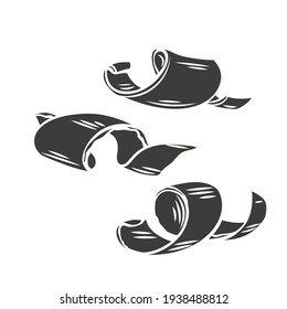 Chocolate shaving glyph icon. Curl, spiral, confectionary ingredient vector illustration. Hand drawn monochrome chocolate shaving in retro style.