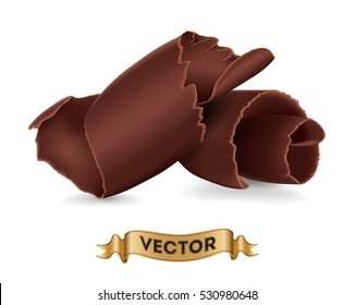 Chocolate shavings on white background. Realistic style vector illustration