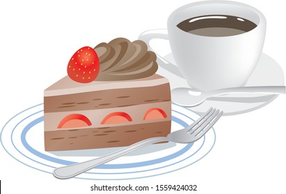 Chocolate short cake and coffee image illustration