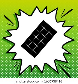 Chocolate sign. Black Icon on white popart Splash at green background with white spots. Illustration.