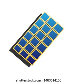 Chocolate sign. Blue icon with gold contour with dark gray shadow at white background. Illustration.
