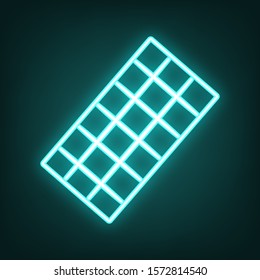 Chocolate sign. Cyan neon icon in the dark. Bluring. Luminescence. Illustration.