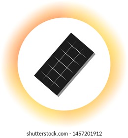 Chocolate sign. Dark icon with shadow on the glowing circle button. Illustration.