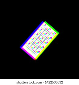 Chocolate sign. Red, green and blue unfocused contour icon at black background. Illustration.