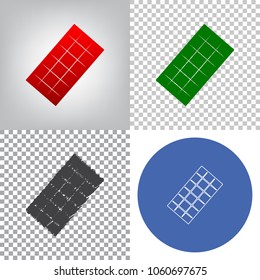 Chocolate sign. Vector. 4 styles. Red gradient in radial lighted background, green flat and gray scribble icons on transparent and linear one in blue circle.