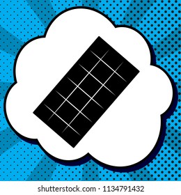 Chocolate sign. Vector. Black icon in bubble on blue pop-art background with rays.