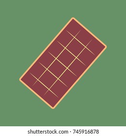 Chocolate sign. Vector. Cordovan icon and mellow apricot halo with light khaki filled space at russian green background.