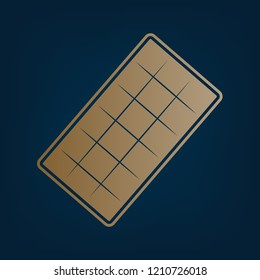 Chocolate sign. Vector. Golden icon and border at dark cyan background.