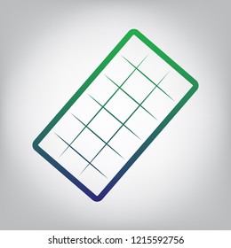 Chocolate sign. Vector. Green to blue gradient contour icon at grayish background with light in center.