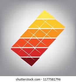 Chocolate sign. Vector. Horizontally sliced icon with colors from sunny gradient in gray background.