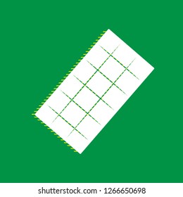 Chocolate sign. Vector. White flat icon with yellow striped shadow at green background.