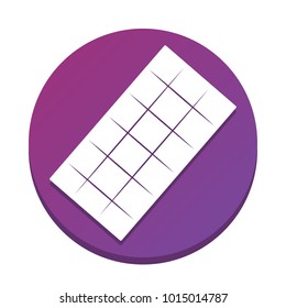 Chocolate sign. Vector. White icon with flat shadow on purpureus circle at white background. Isolated.