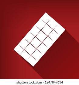Chocolate sign. Vector. White icon with limitless shadow at ruby red background.