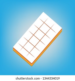 Chocolate sign. Vector. White icon with 3d warm-colored gradient body at sky blue background.