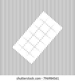 Chocolate sign. Vector. White icon on grayish striped background. Optical illusion.