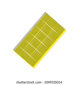 Chocolate sign. Vector. Yellow icon with square pattern duplicate at white background. Isolated.