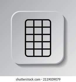 Chocolate simple icon vector. Flat desing. Black icon on square button with shadow. Grey background.ai