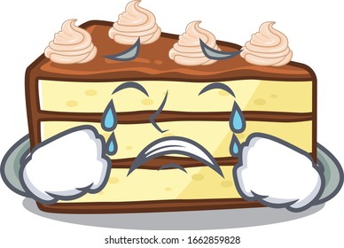 Chocolate slice cake cartoon character concept with a sad face