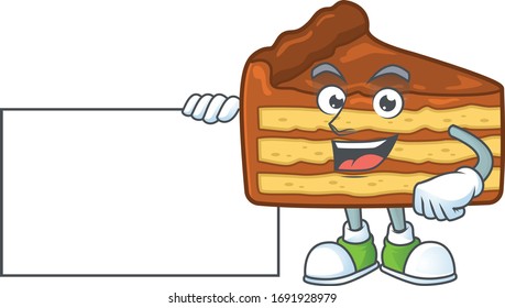 Chocolate slice cake cartoon character concept Thumbs up having a white board