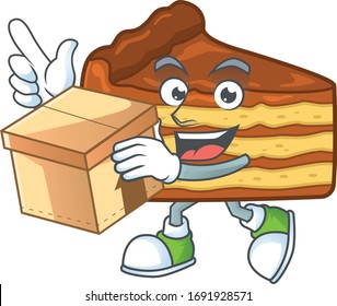 Chocolate slice cake cartoon design style having gift box