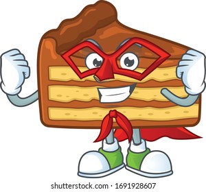Chocolate slice cake cartoon design concept dressed as Super hero