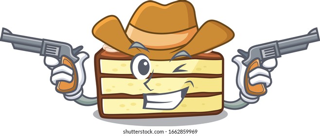 Chocolate slice cake Cowboy cartoon concept having guns
