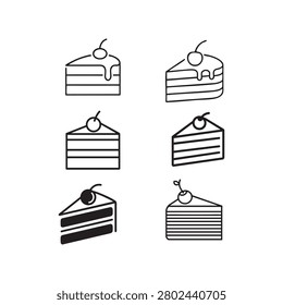 Chocolate Slice Icons Set with Simple Line Art, Cherries on Top, and Clean Geometric Layers for Dessert Branding