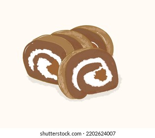 Chocolate sliced roll cake in vector illustration art design