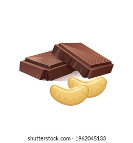 Chocolate slices with cashew nuts. Vector illustration