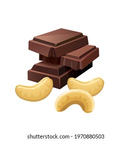 Chocolate slices with cashew nuts. Vector illustration on a white background