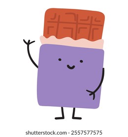 Chocolate. Smiling character. Hand drawn design. Illustration on white background.