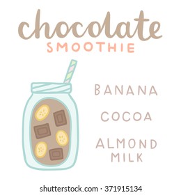 Chocolate smoothie recipe card. Vector hand drawn illustration