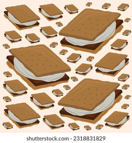 Chocolate s'mores flat vector illustration. Cute homemade chocolate s'mores cartoon vector illustration for graphic design and decorative element